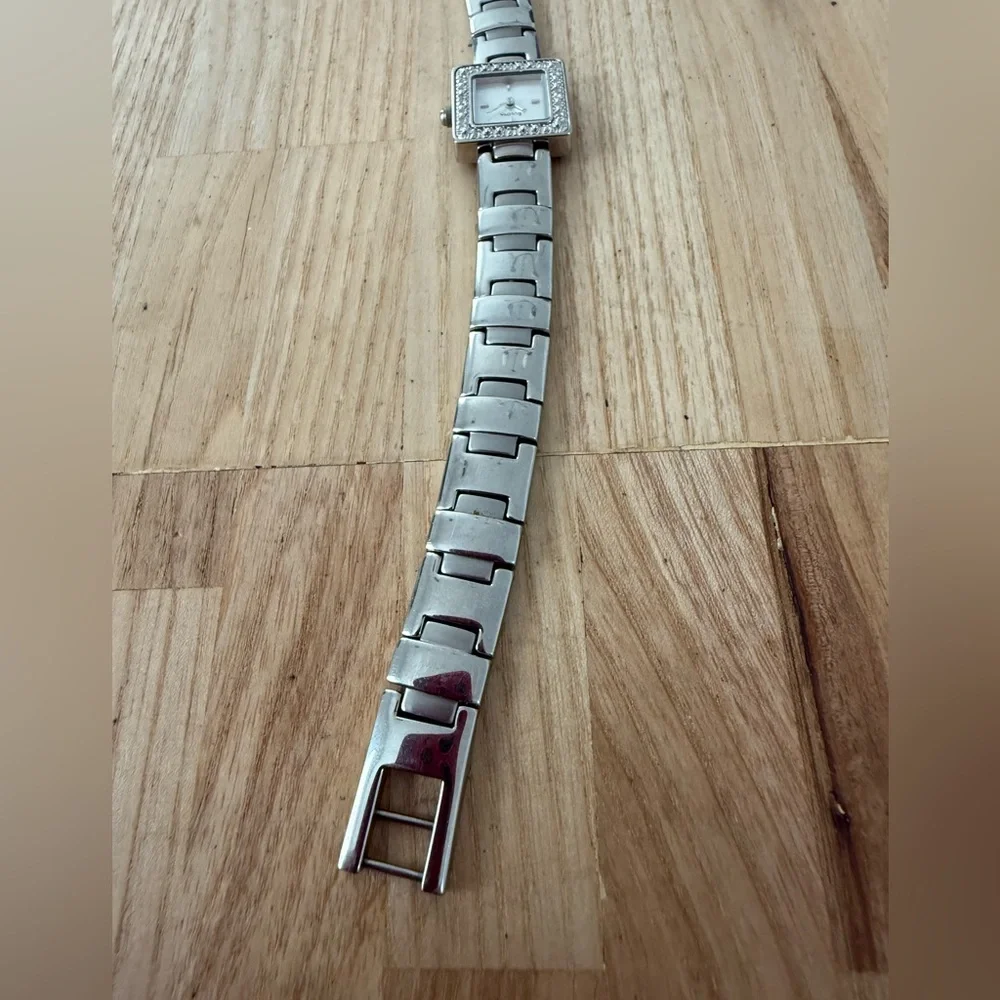 Dainty Bulova ladies square silver tone watch NEW BATTERY